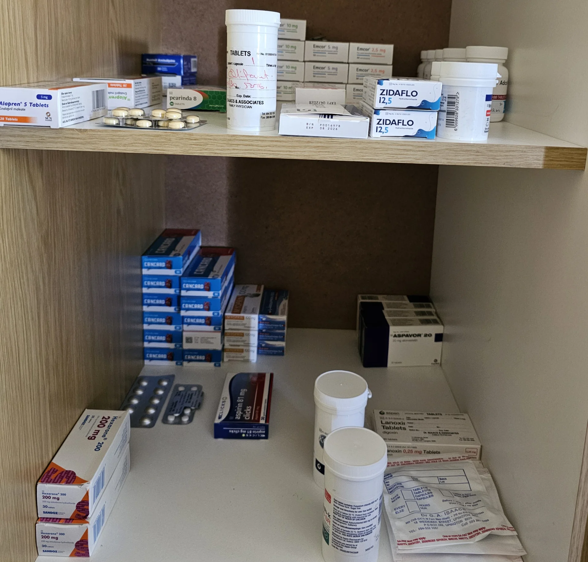 Medicines and prescriptions stocked at the practice
